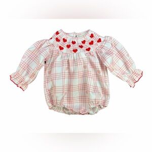 BOUTIQUE Smocked and Embroidered Baby Girl Valentine’s Hearts Bubble - 3M
